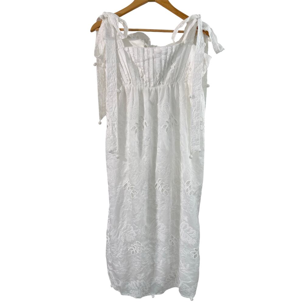 NWOT FARM Rio White Eyelet Embroidered Midi Dress Size M Floral Cotton Boho - Picture 6 of 15